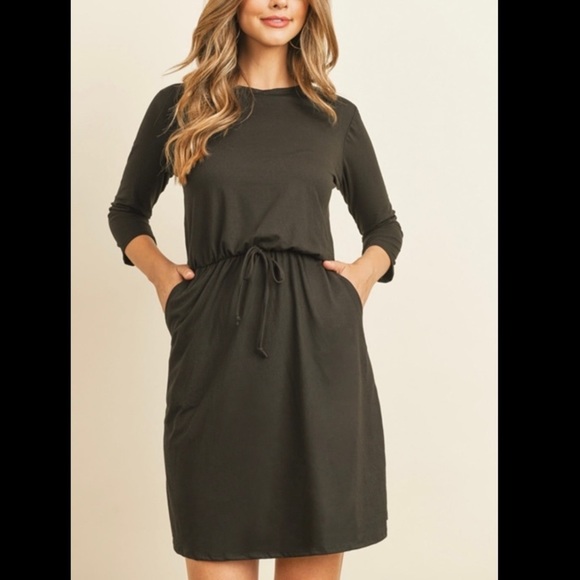 Black Cinch Waist Dress - Picture 2 of 3